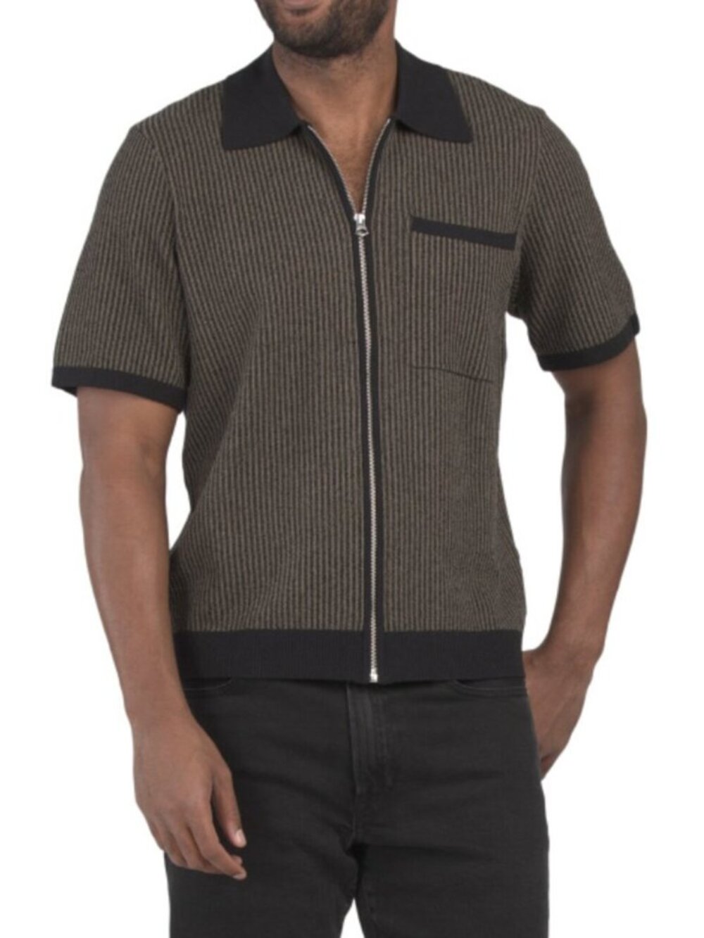 RAG & BONE Zuma Jacquard Knit Short Sleeve Sweater With Zip Closure